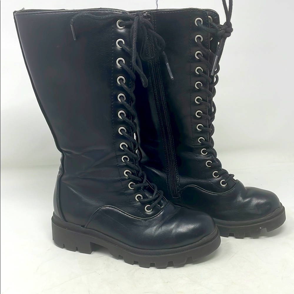 Steve Madden Girl’s Black Moto Lace-Up Boots Size 1 Excellent Condition